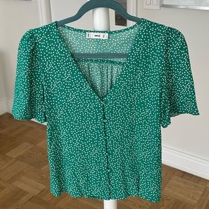Flowy Green Printed Short Sleeve Blouse
